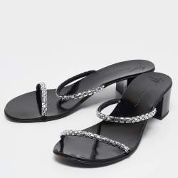 Pre Owned Giuseppe Zanotti Black Crystal Embellished Suede Slide Sandals Size 38.5