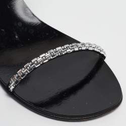 Pre Owned Giuseppe Zanotti Black Crystal Embellished Suede Slide Sandals Size 38.5