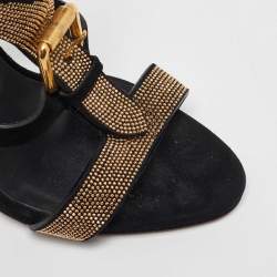 مملوكة مسبقًا صندل جويسيبي زانوتي أسود شامواه مرصع بحزام للكاحل مقاس 39