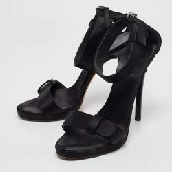 Giuseppe Zanotti Black Satin Ankle Strap Sandals Size 39