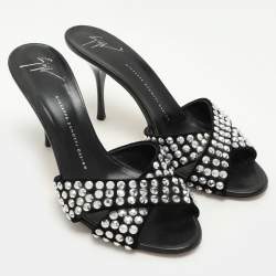 Giuseppe Zanotti Black Suede Embellished Slide Sandals Size 40