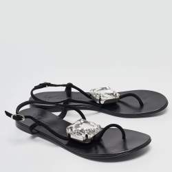 Giuseppe Zanotti Black Suede Crystal Embellished Slingback Sandals Size 38.5