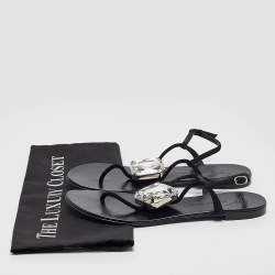 Giuseppe Zanotti Black Suede Crystal Embellished Slingback Sandals Size 38.5