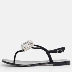 Giuseppe Zanotti Black Suede Crystal Embellished Slingback Sandals Size 38.5