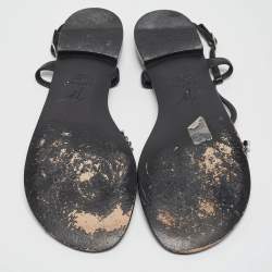 Pre Owned Giuseppe Zanotti Black Leather Emmy Lou Flat Sandals Size 38.5