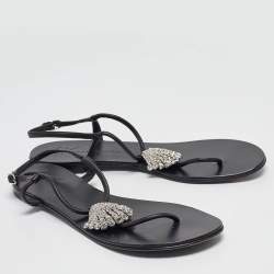 Pre Owned Giuseppe Zanotti Black Leather Emmy Lou Flat Sandals Size 38.5