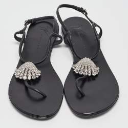 Pre Owned Giuseppe Zanotti Black Leather Emmy Lou Flat Sandals Size 38.5