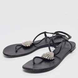 Pre Owned Giuseppe Zanotti Black Leather Emmy Lou Flat Sandals Size 38.5