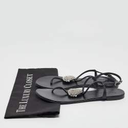 Pre Owned Giuseppe Zanotti Black Leather Emmy Lou Flat Sandals Size 38.5