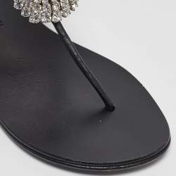 Pre Owned Giuseppe Zanotti Black Leather Emmy Lou Flat Sandals Size 38.5