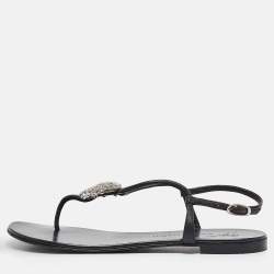 Pre Owned Giuseppe Zanotti Black Leather Emmy Lou Flat Sandals Size 38.5
