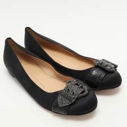 Giuseppe Zanotti Black Satin Embellished Ballet Flats Size 39