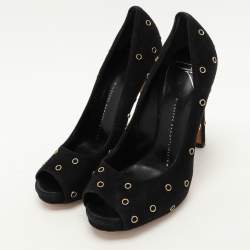 Pre Owned حذاء كعب عالي جوسيبي زانوتي سويدي أسود مزين مقدمة مفتوحة مقاس 37.5