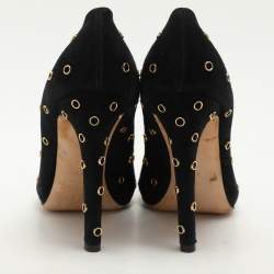 Pre Owned حذاء كعب عالي جوسيبي زانوتي سويدي أسود مزين مقدمة مفتوحة مقاس 37.5