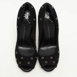 Pre Owned حذاء كعب عالي جوسيبي زانوتي سويدي أسود مزين مقدمة مفتوحة مقاس 37.5