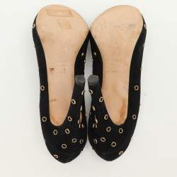 Pre Owned حذاء كعب عالي جوسيبي زانوتي سويدي أسود مزين مقدمة مفتوحة مقاس 37.5