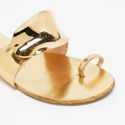 Giuseppe Zanotti Gold Leather Toe Ring Flat Slides Size 39