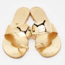 Giuseppe Zanotti Gold Leather Toe Ring Flat Slides Size 39