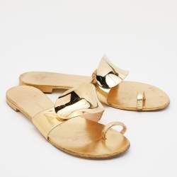 Giuseppe Zanotti Gold Leather Toe Ring Flat Slides Size 39