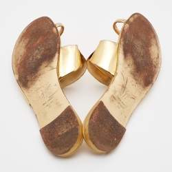 Giuseppe Zanotti Gold Leather Toe Ring Flat Slides Size 39