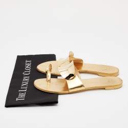 Giuseppe Zanotti Gold Leather Toe Ring Flat Slides Size 39