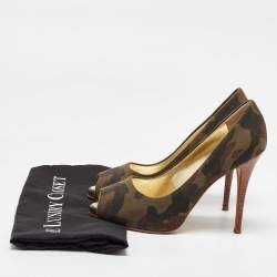 Giuseppe Zanotti Green Camouflage Canvas Peep Toe Pumps Size 40