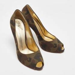 Giuseppe Zanotti Green Camouflage Canvas Peep Toe Pumps Size 40