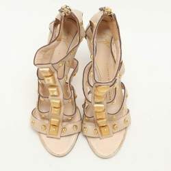 Giuseppe Zanotti Beige Leather Embellished Ankle Strap Sandals Size 36.5