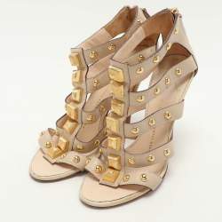 Giuseppe Zanotti Beige Leather Embellished Ankle Strap Sandals Size 36.5