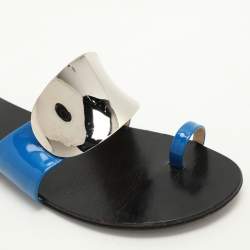 Giuseppe Zanotti Blue Patent Leather Toe Ring Flat Sandals Size 41