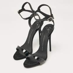 Giuseppe Zanotti Black Patent Leather Ankle Strap Sandals Size 39