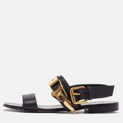 Giuseppe Zanotti Black Leather Zak Flat Sandals Size 41