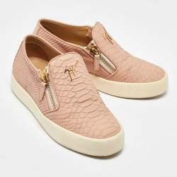 Giuseppe Zanotti Pink Python Embossed Leather London Slip on Sneakers Size 39