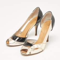 Giuseppe Zanotti Gold/Black Leather and Patent D'orsay Pumps Size 37