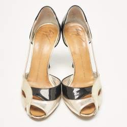 Giuseppe Zanotti Gold/Black Leather and Patent D'orsay Pumps Size 37