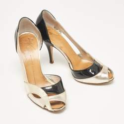 Giuseppe Zanotti Gold/Black Leather and Patent D'orsay Pumps Size 37