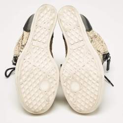 Giuseppe Zanotti Cream/Black Leather and Python Embossed Leather Coby Sneakers Size 36.5