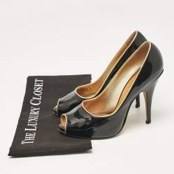 Pre Owned Giuseppe Zanotti Black Patent Leather Peep Toe Pumps Size 37