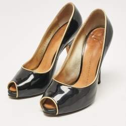 Pre Owned Giuseppe Zanotti Black Patent Leather Peep Toe Pumps Size 37