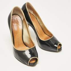 Pre Owned Giuseppe Zanotti Black Patent Leather Peep Toe Pumps Size 37