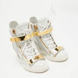 Giuseppe Zanotti White Croc Embossed Leather Lorenz Wedge High Top Sneakers Size 36