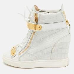 Giuseppe Zanotti White Croc Embossed Leather Lorenz Wedge High Top Sneakers Size 36