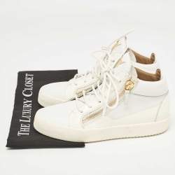 Giuseppe Zanotti White Leather and Patent Leather London High Top Sneakers Size 39.5