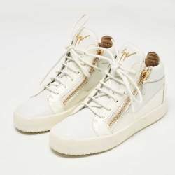 Giuseppe Zanotti White Leather and Patent Leather London High Top Sneakers Size 39.5