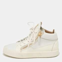 Giuseppe Zanotti White Leather and Patent Leather London High Top Sneakers Size 39.5