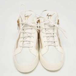 Giuseppe Zanotti White Leather and Patent Leather London High Top Sneakers Size 39.5
