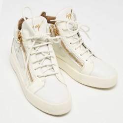 Giuseppe Zanotti White Leather and Patent Leather London High Top Sneakers Size 39.5