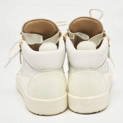 Giuseppe Zanotti White Leather and Patent Leather London High Top Sneakers Size 39.5