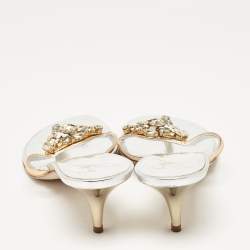 Giuseppe Zanotti Silver Leather Slide Crystal Embellished Sandals Size 38.5