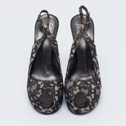 Giuseppe Zanotti Black/Beige Lace Peep Toe Slingback Platform Sandals Size 39